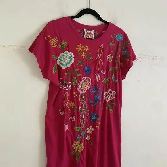 JOHNNY WAS pink Sheri relaxed knit embroidered dress sz S - threedaughtersproperties.com JOHNNY WAS pink Sheri relaxed knit embroidered dress sz S - threedaughtersproperties.com